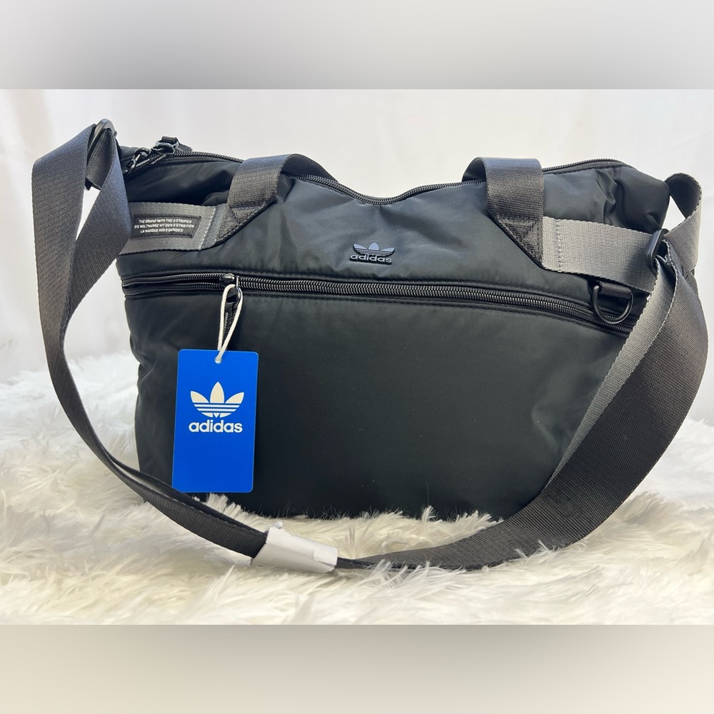 Adidas Black Duffel Puffer Tote Gym & Travel Crossbody Bag NWT